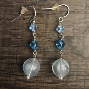 Blue Beaded Silver Dangle Earrings